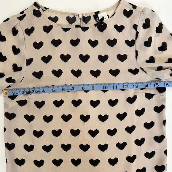 H&M Long Sleeve Cream Blouse with Black Hearts Size 2 - Picture 4 of 4